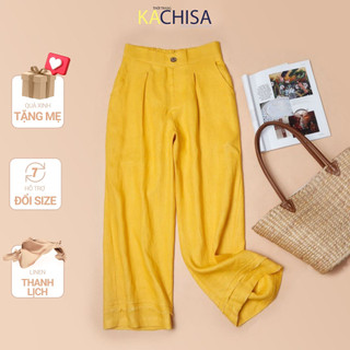 Quần suông linen premium kachisa 629 màu vàng