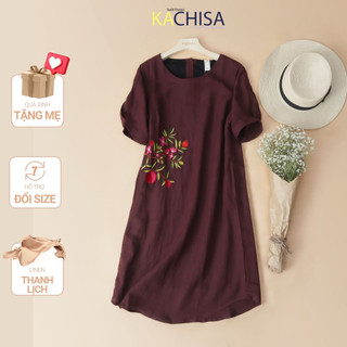 Đầm suông linen tưng thêu màu nâu kachisa họa tiết thiên nhiên - 739sqe