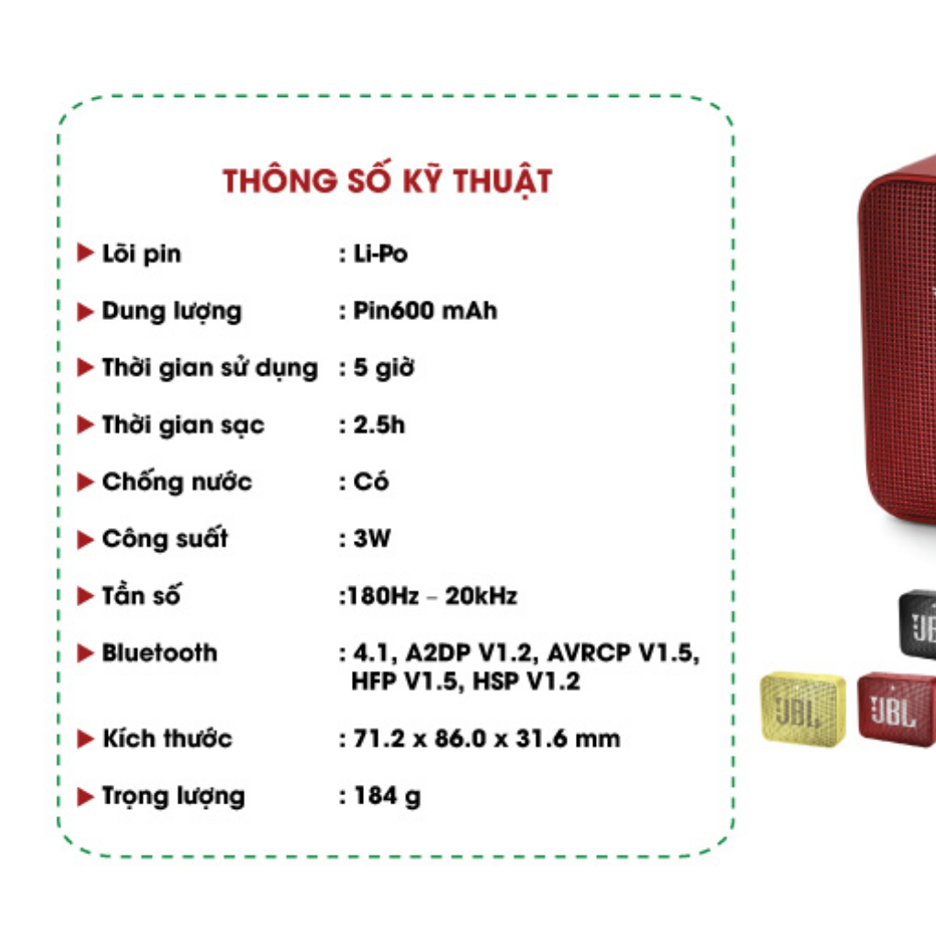 Loa Bluetooth mini JBL Go 2 giá rẻ - 3.1W, FULLBOX NEW 100%, Chống nước tiêu chuẩn IPX7 - duystore