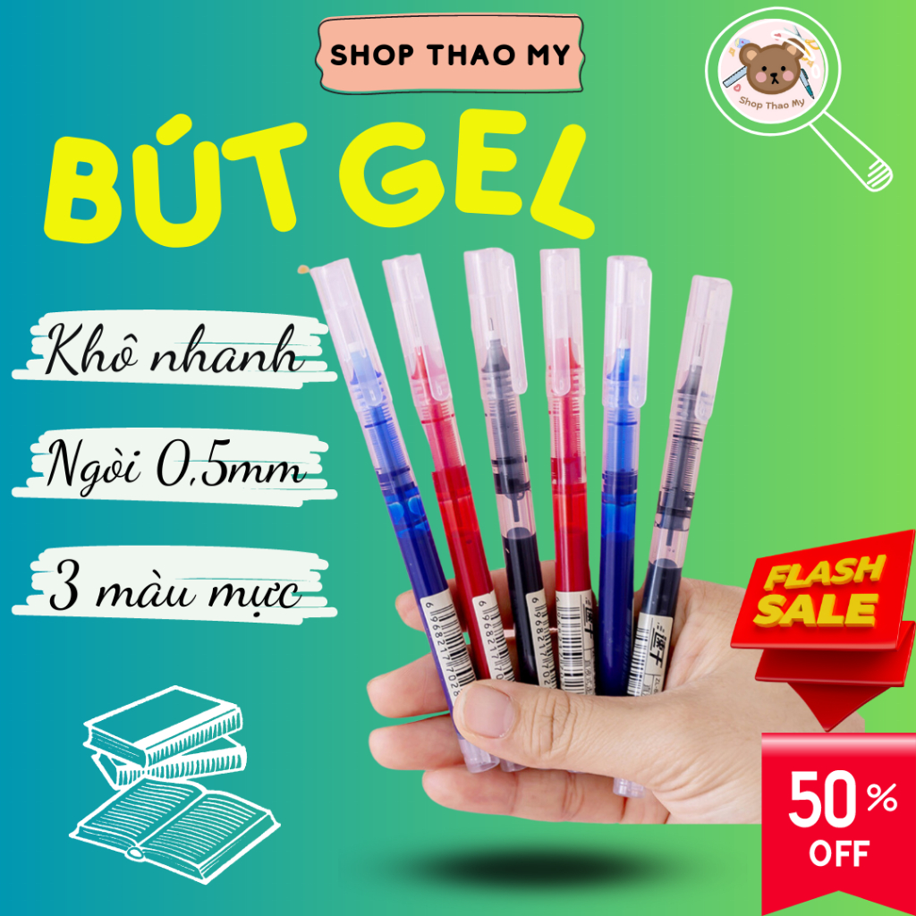 Bút Gel Ngòi Kim 0.5mm Khô Nhanh Ống Mực Lớn X5 Không Cần Ngòi Thay