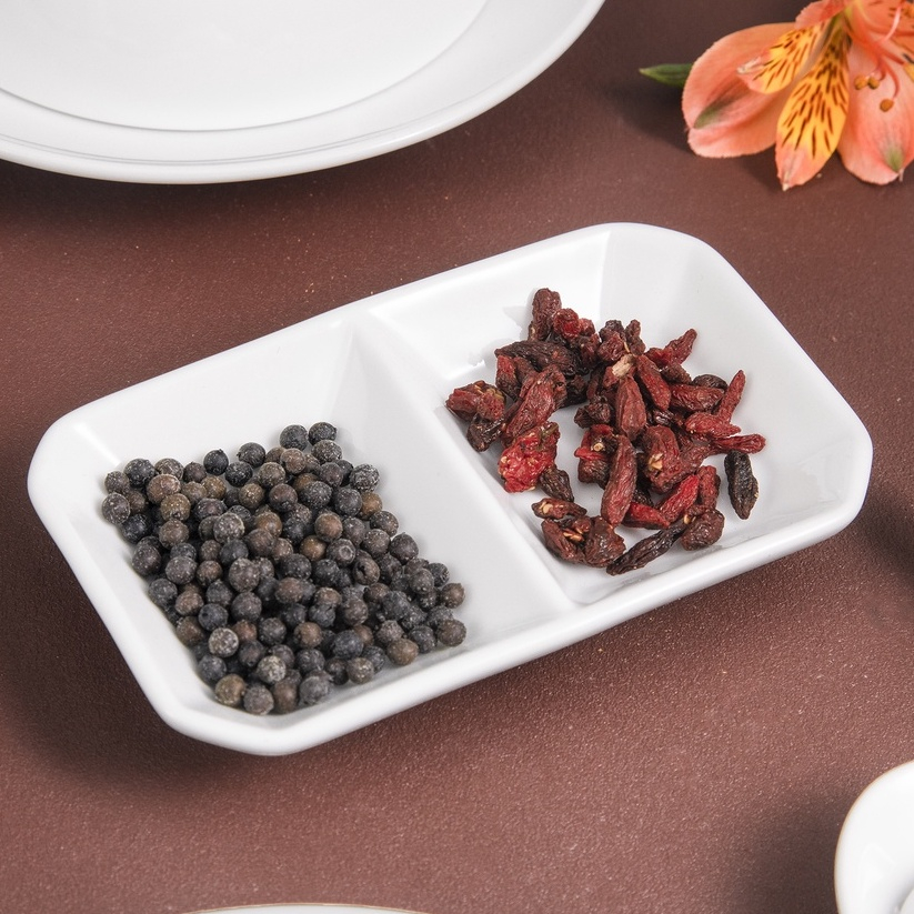 Đĩa gia vị 2 ngăn 4.5'' sứ Long Phương - Đĩa đựng nước chấm bằng sứ trắng cao cấp