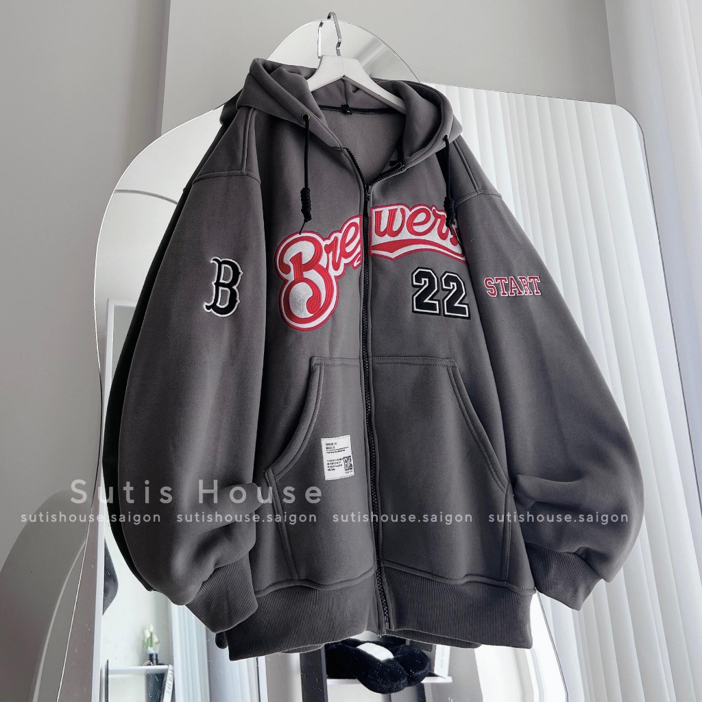 [ẢNH THẬT-CÓ SẴN] Áo Hoodie Zip BB22 Tag Chữ Nổi Unisex Form Rộng Màu Xám - Suti House | BigBuy360 - bigbuy360.vn