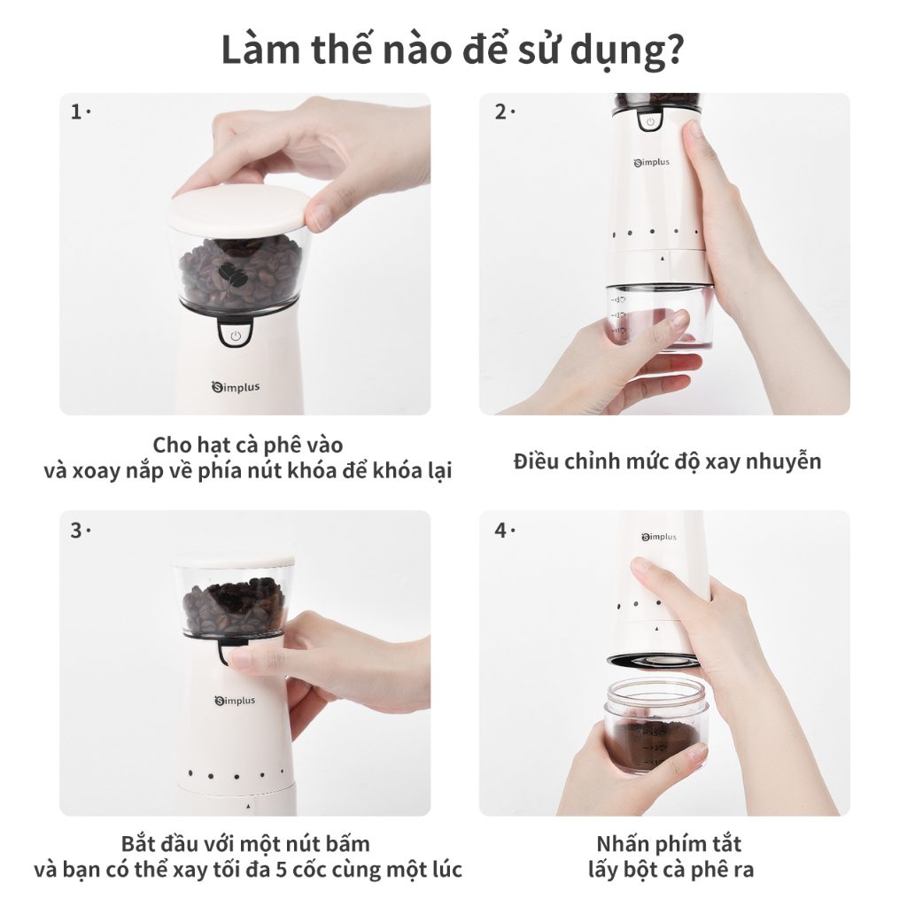 Máy xay hạt cà phê Simplus Máy xay điện gia dụng Máy xay cà phê tự động dạng nhỏ  - Bảo Hành 1 Năm 1 Đổi 1