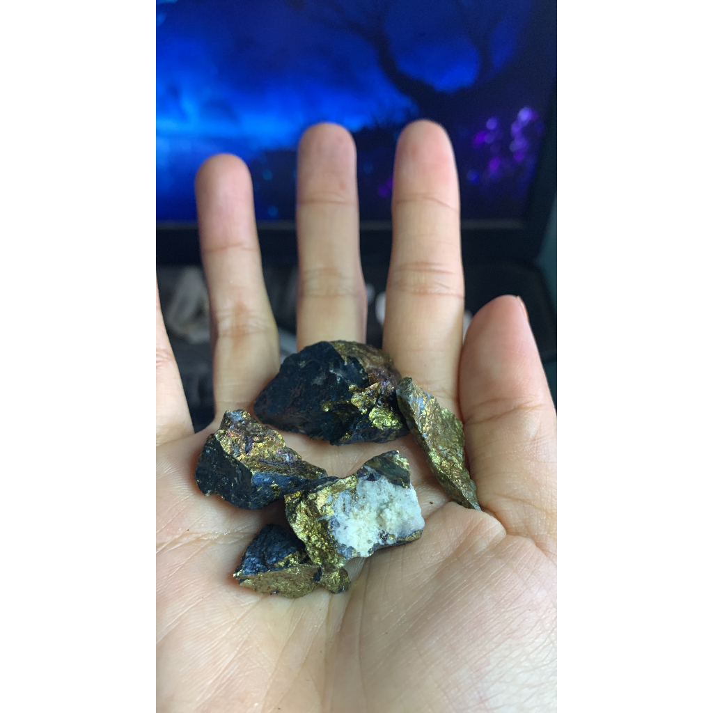 Viên đá stone Natural 1k Natural  gieo duyên vàng ngũ sắc lấp lánh Pyrite Magic vũ trụ bán gieo duyên