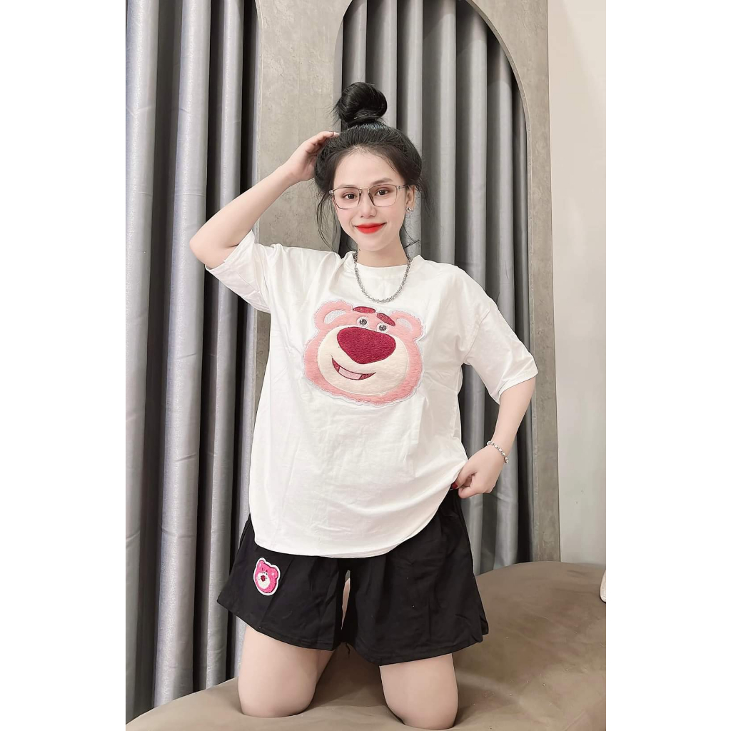 Set Đùi Cotton Áo Thêu Gấu LOTSO 4 Màu Bigsize Mặc Nhà