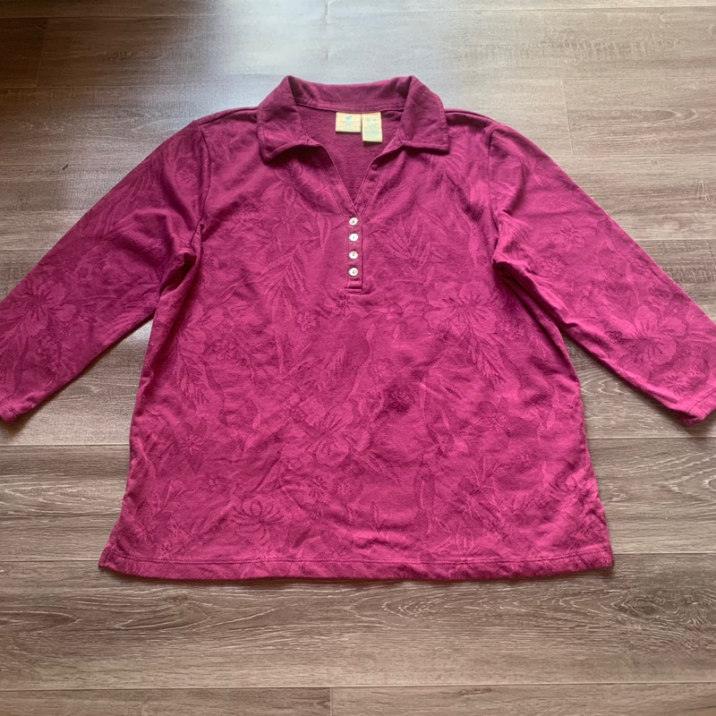Áo Thun Kiểu Nữ Trung Niên Caribbean Joe VNXK Hoa Ẩn Màu Tím Tay Lỡ - Size L