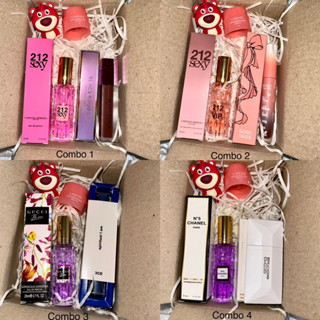 Combo quà tặng 4 món ý nghĩa cho bạn gái, Combo son + nước hoa hoặc soap thơm + móc khóa + dưỡng môi