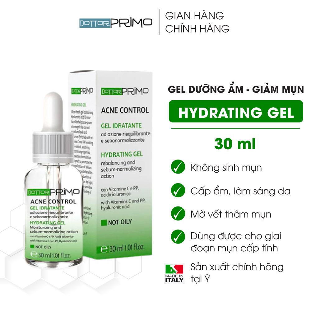 Gel Dưỡng Ẩm Giảm Mụn DottorPrimo Acne Control Hydrating 30ml - Hỗ Trợ Mờ Thâm Mụn, Dưỡng Da Căng Mịn