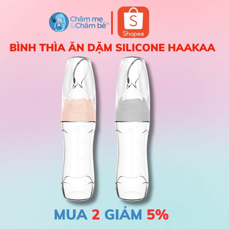 Bình Thìa Ăn Dặm Bón Sữa Cho Bé Haakaa. Dung tích 120ml. Chất Liệu Silicone Cao Cấp, Chứng Nhận An Toàn FDA