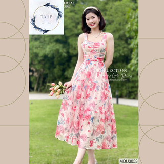 váy đi biển đầm maxi 2 dây tiểu thư dáng xòe sang trọng MDU3053