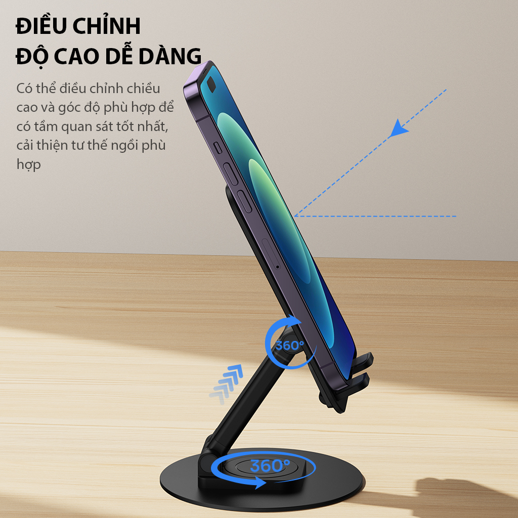 Giá Đỡ Điện Thoại Máy Tính Bảng ROBOT RT-US09 Gấp Gọn Điều Chỉnh Linh Hoạt Xoay 360 Độ