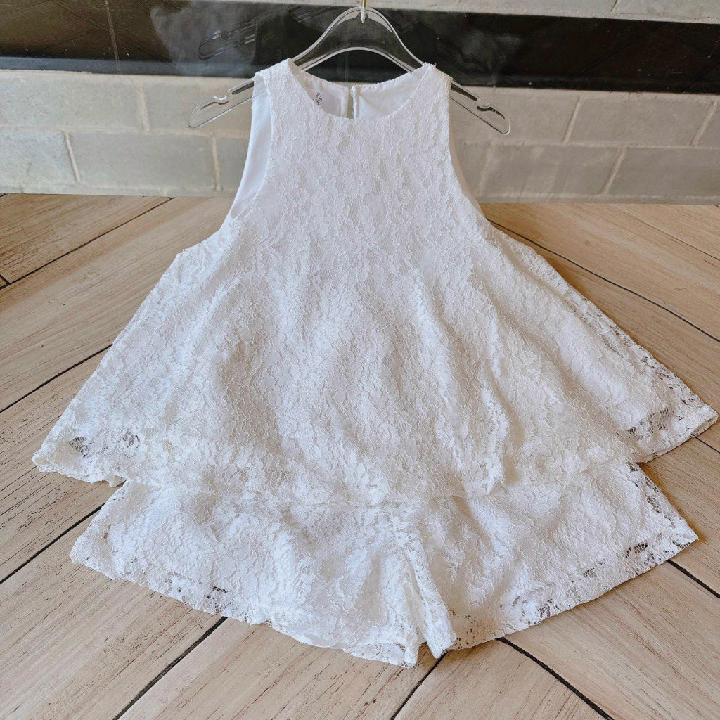 SET ÁO TRẮNG REN HOA + SHORT REN HOA