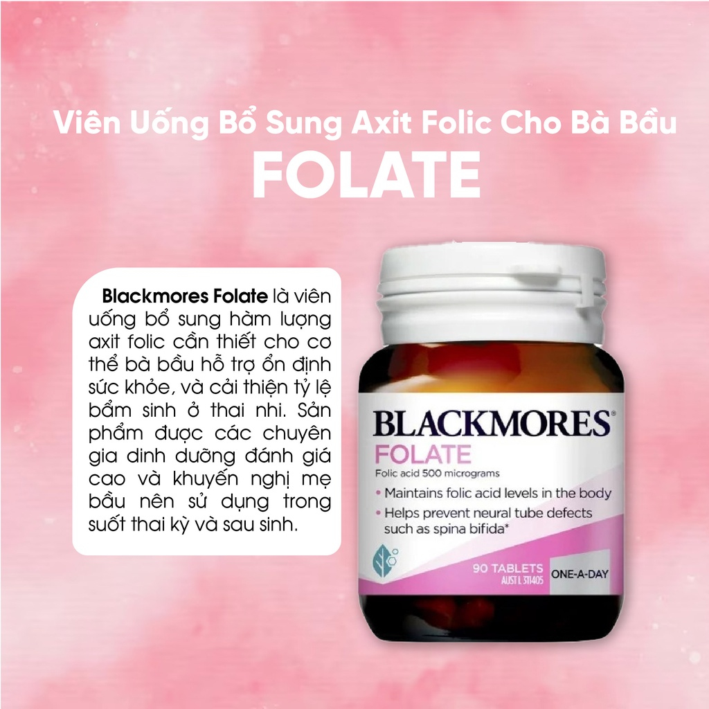 Acid folic Blackmores Folate 90 viên bổ sung axit folic giúp phòng tránh dị tật thai nhi