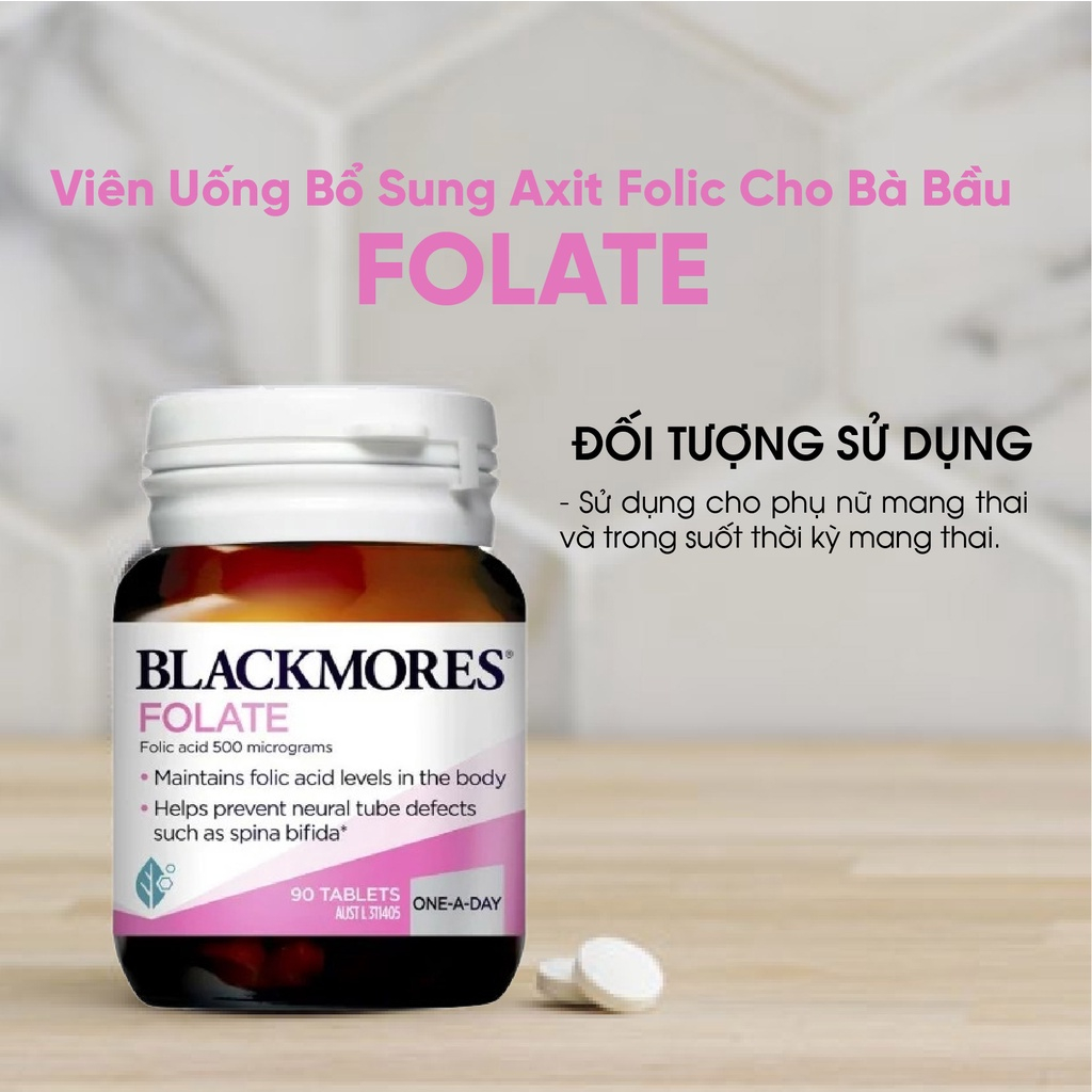 Acid folic Blackmores Folate 90 viên bổ sung axit folic giúp phòng tránh dị tật thai nhi