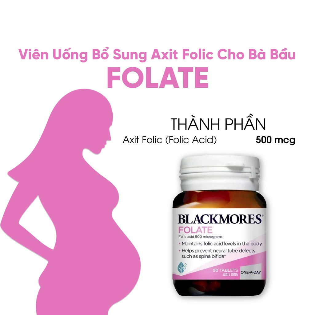 Acid folic Blackmores Folate 90 viên bổ sung axit folic giúp phòng tránh dị tật thai nhi