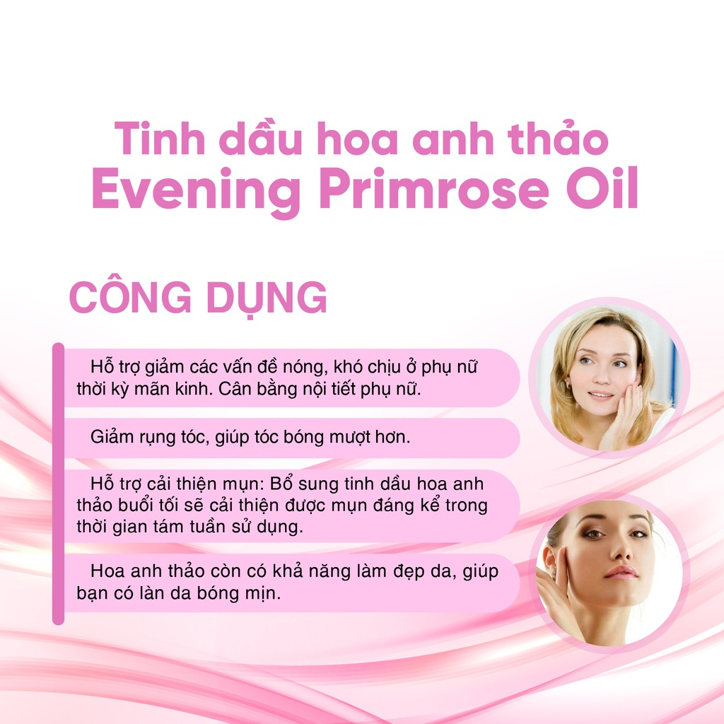 Tinh dầu hoa anh thảo điều hòa nội tiết, giúp đẹp da, tóc, móng Evening primrose oil 125 viên
