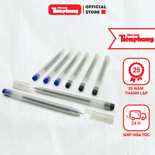 Bút bi gel mực xanh đen ngòi 0.5mm có nắp vỏ nhám nhà sách Tiền Phong