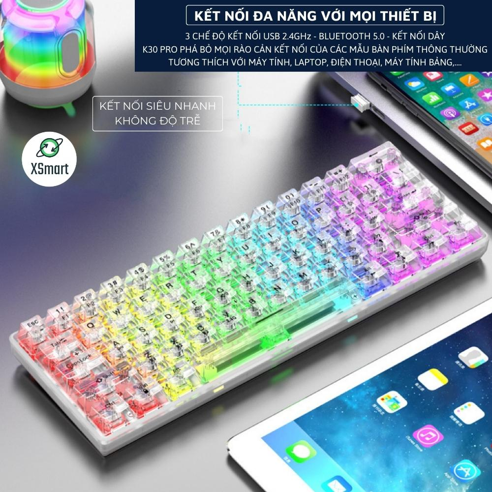 Bàn Phím Cơ Bluetooth Không Dây Trong Suốt Gaming XUNFOX K30 Pro LED RGB 20 Chế Độ Có HOTSWAP