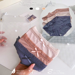 Set 3 Quần Lót Nữ YUNA Chất Su Lụa Mát Lạnh Phối Nơ Viền Ren