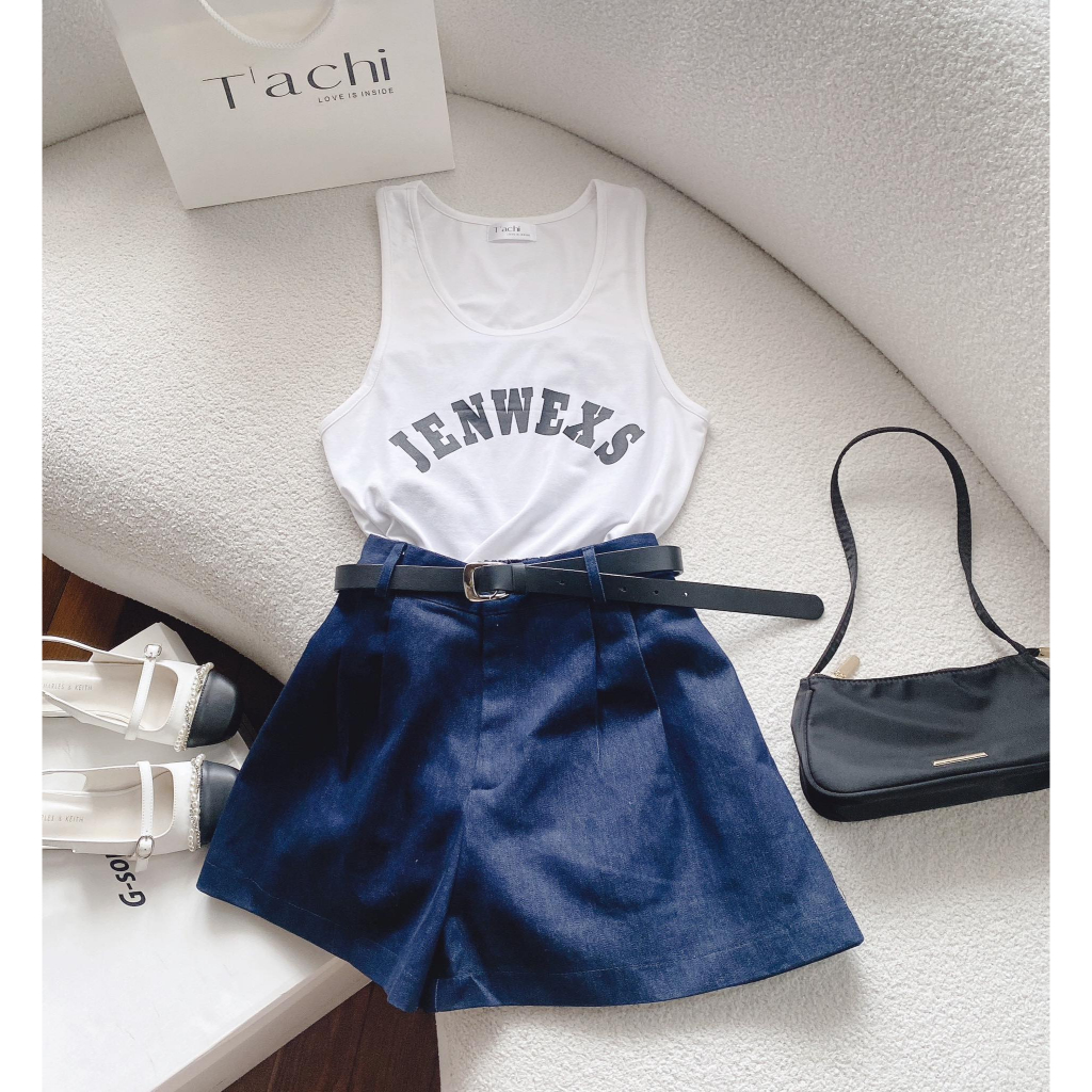 SET ÁO 3 LỖ TRẮNG CHỮ + ÁO ỐNG ĐEN + SHORT XANH KÈM BELT