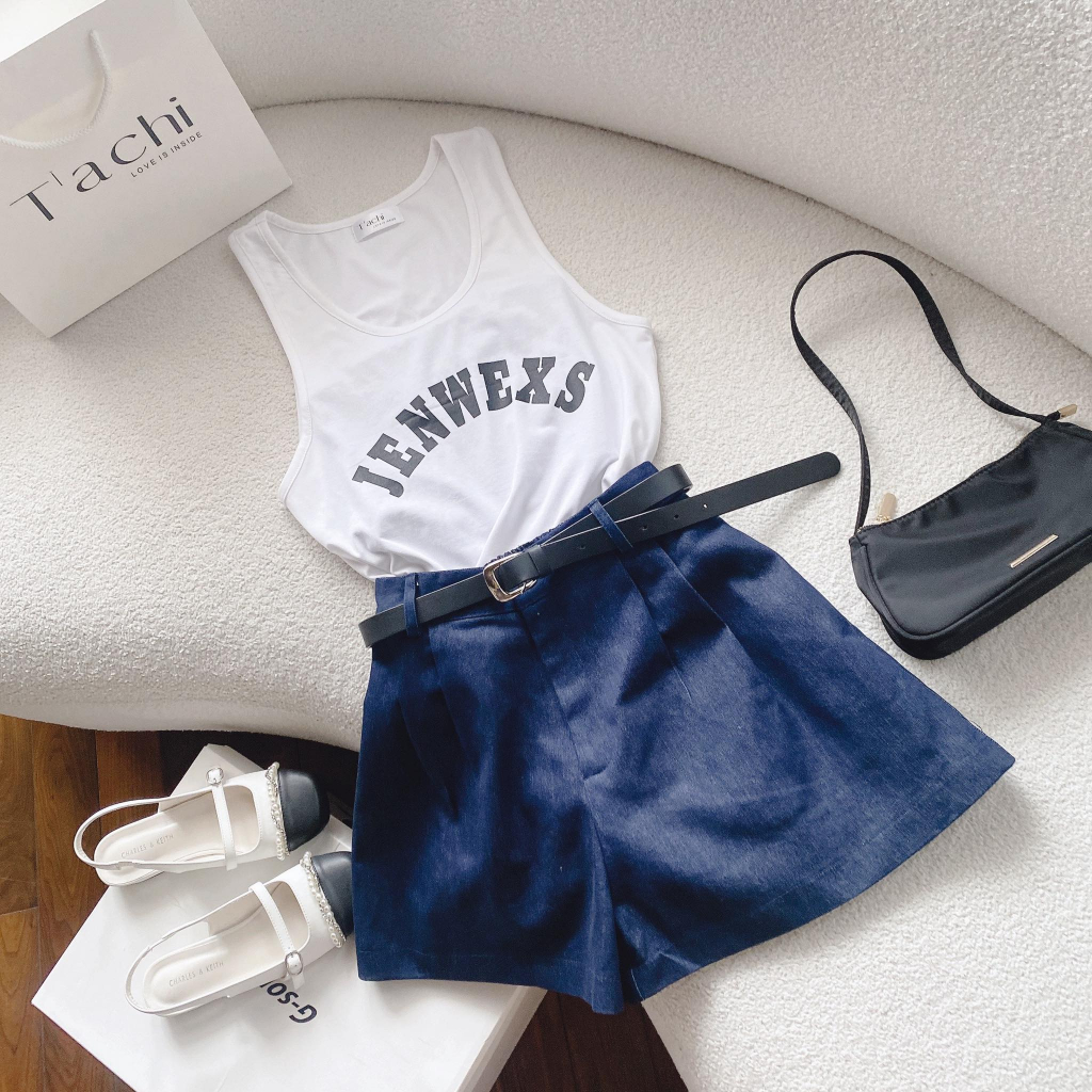 SET ÁO 3 LỖ TRẮNG CHỮ + ÁO ỐNG ĐEN + SHORT XANH KÈM BELT