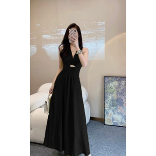 *Đầm maxi dáng dài cổ V khoét eo sát nách dây kéo sau đi biển , dạo phố
