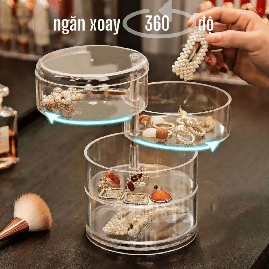 Kệ đựng charm, trang sức, mỹ phẩm trụ xoay 360 độ Decorme kệ nhựa nhiều tầng đa năng tiện lợi