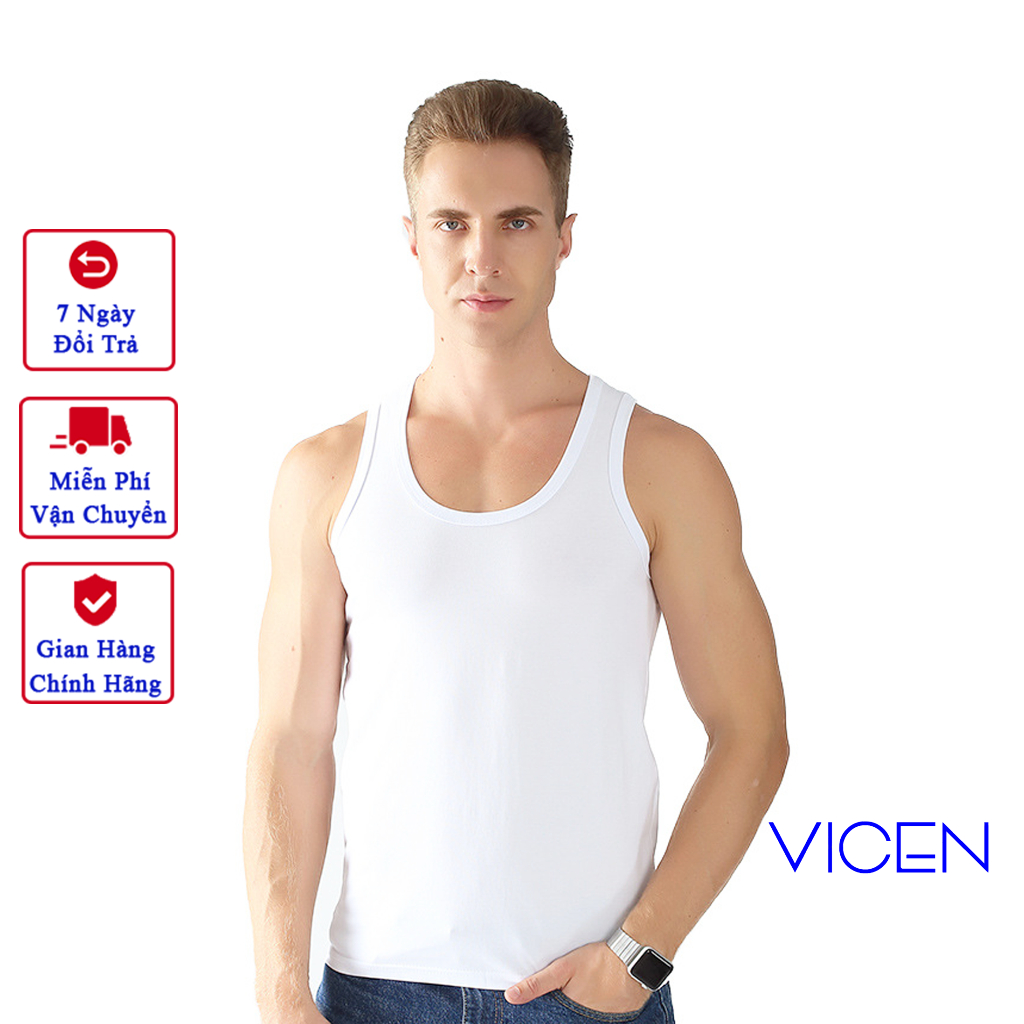 Áo Ba Lỗ Nam Vicenzo 100% Cotton Thoáng Mát Thấm Hút Mồ Hôi, Áo Lót Nam 3 Lỗ Vải Mềm Mịn Đường May Chuẩn Chỉ