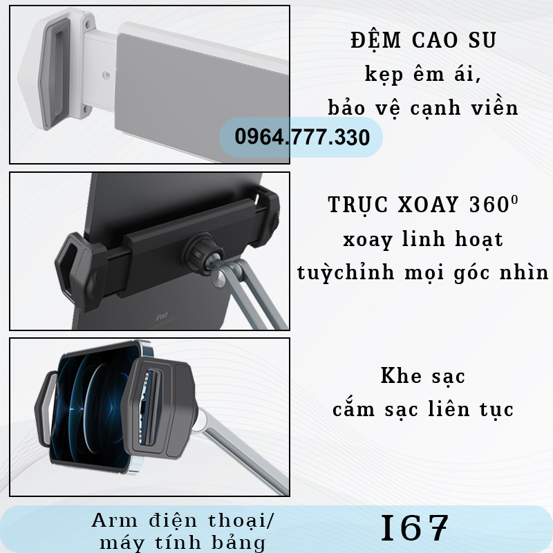 I67 - Giá đỡ Ipad/ Máy tính bảng - Tay arm/ tay nâng Máy tính bảng - Kẹp cố định #P60Plus #P60 #P67