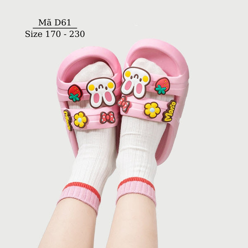 Dép Mario cho bé gái 4 - 12 tuổi thỏ hồng xinh xắn dễ thương đế EVA siêu nhẹ chống trơn trượt D61 LIMIBABY