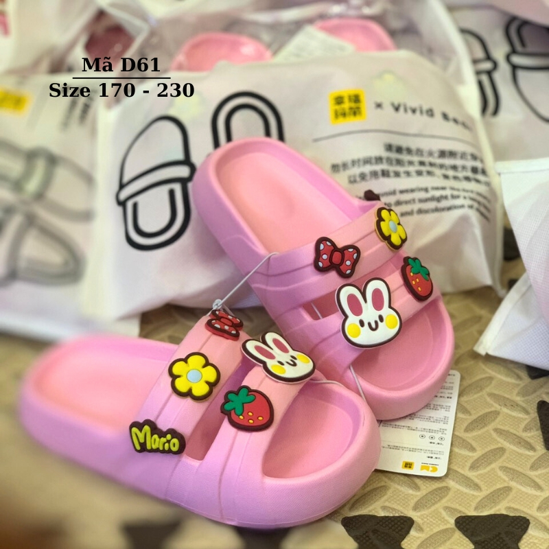Dép Mario cho bé gái 4 - 12 tuổi thỏ hồng xinh xắn dễ thương đế EVA siêu nhẹ chống trơn trượt D61 LIMIBABY
