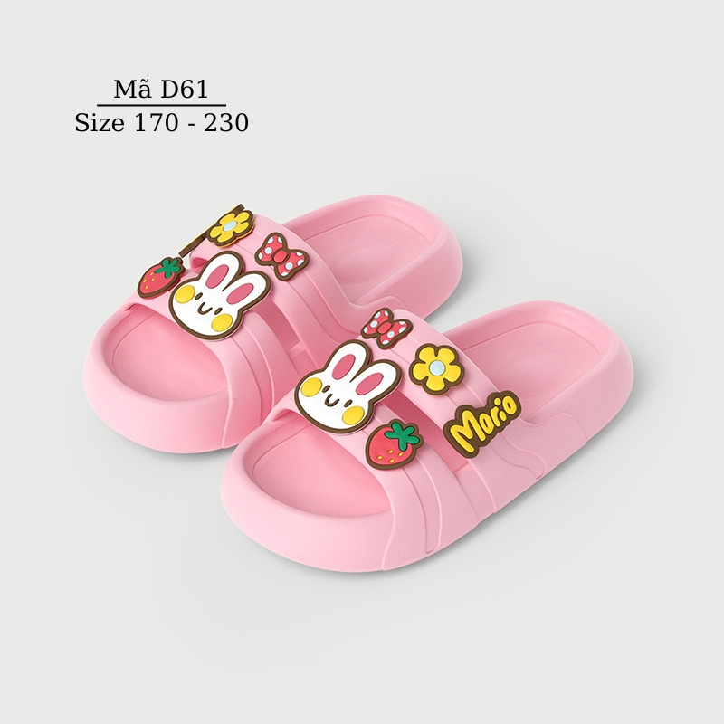 Dép Mario cho bé gái 4 - 12 tuổi thỏ hồng xinh xắn dễ thương đế EVA siêu nhẹ chống trơn trượt D61 LIMIBABY