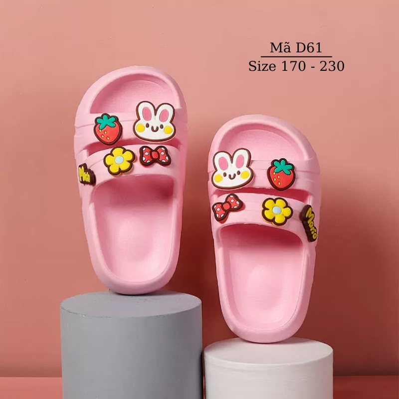 Dép Mario cho bé gái 4 - 12 tuổi thỏ hồng xinh xắn dễ thương đế EVA siêu nhẹ chống trơn trượt D61 LIMIBABY