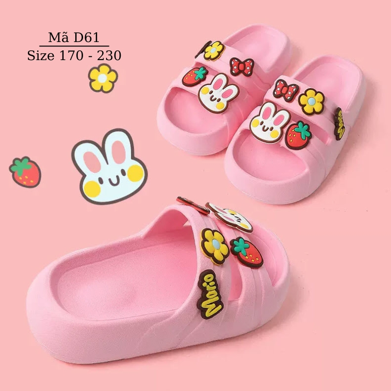 Dép Mario cho bé gái 4 - 12 tuổi thỏ hồng xinh xắn dễ thương đế EVA siêu nhẹ chống trơn trượt D61 LIMIBABY