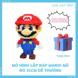 Mô hình lắp ráp mario mũ đỏ 31cm dễ thương, đồ chơi lắp ráp thông minh an toàn