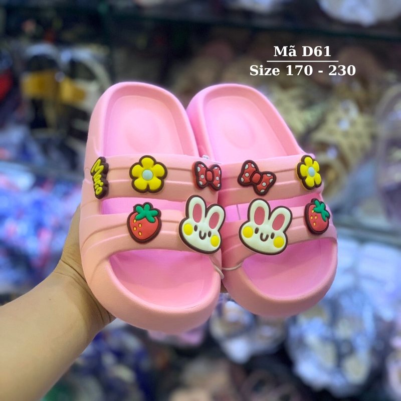 Dép Mario cho bé gái 4 - 12 tuổi thỏ hồng xinh xắn dễ thương đế EVA siêu nhẹ chống trơn trượt D61 LIMIBABY