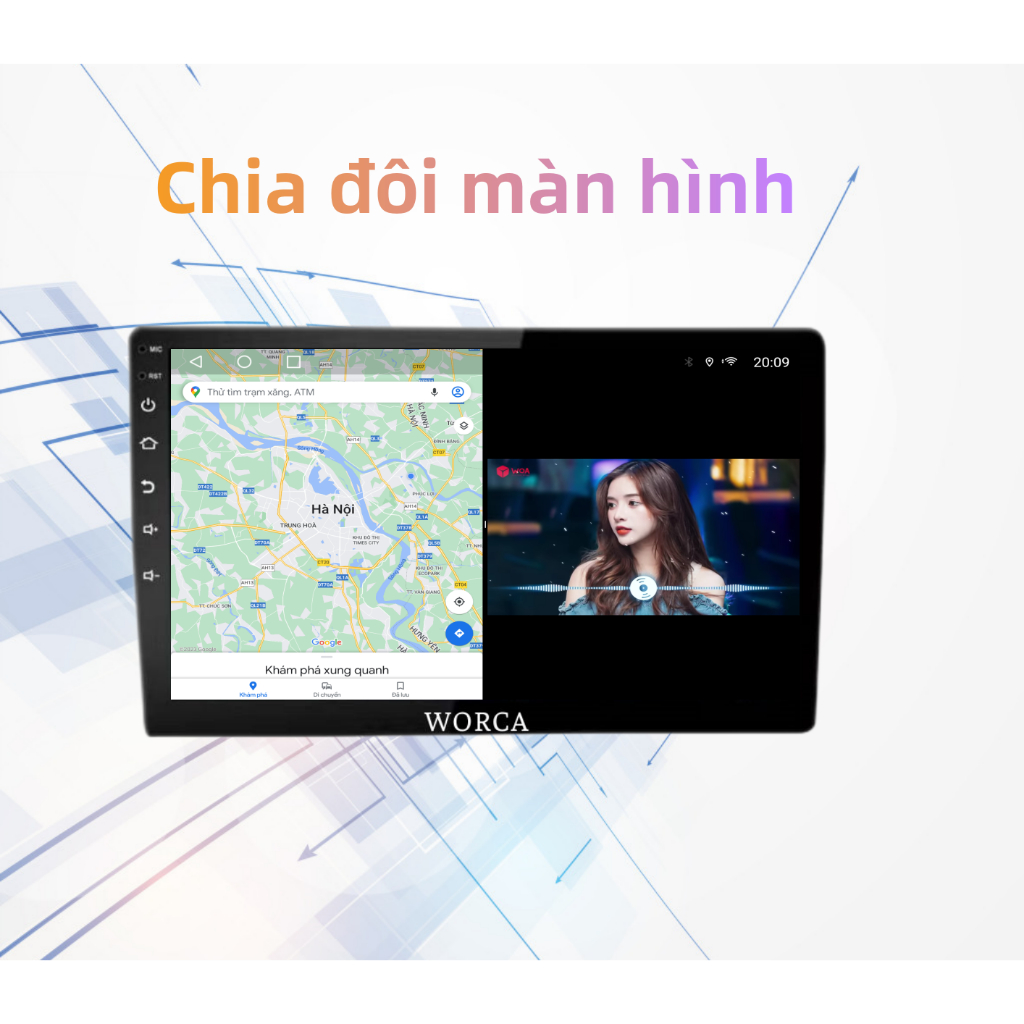 Màn hình ô tô liền camera 360 WORCA TS-500 Chip 8 Nhân RAM 2GB + 32GB/Màn hình 360 độ cho xe ô tô