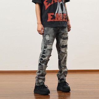 WAXED JEANS - Quần jeans xám đậm rách thời trang unisex