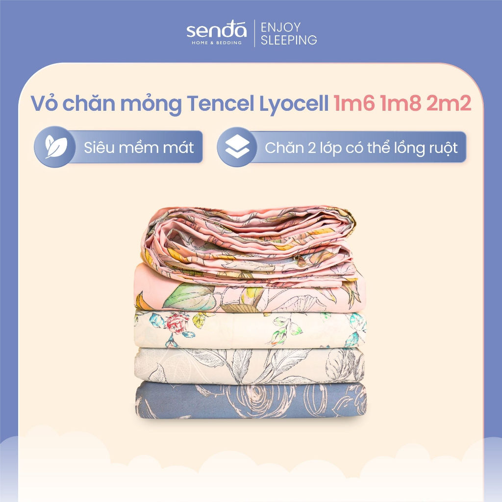 Vỏ chăn Lụa Tencel lồng được ruột 2mx2m2 1m8x2m 1m6x2m cao cấp, mền lẻ Tencel 60s họa tiết - Sen Đá Home Bedding