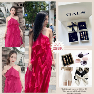 Váy đầm maxi yếm dạo biển Marina Dress GALS cổ yếm dáng dài tầng layer hiện đại cá tính - Hồng fuchsia