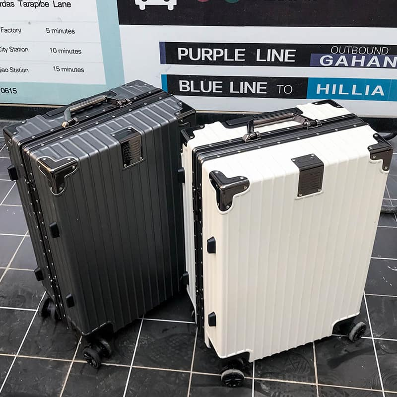 Vali khung nhôm khóa sập cao cấp size 20 inch - Vali mẫu vuông cũ bo 4 góc kim loại tráng gương