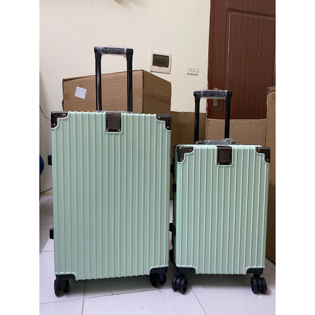 Vali khung nhôm khóa sập cao cấp size 20 inch - Vali mẫu vuông cũ bo 4 góc kim loại tráng gương