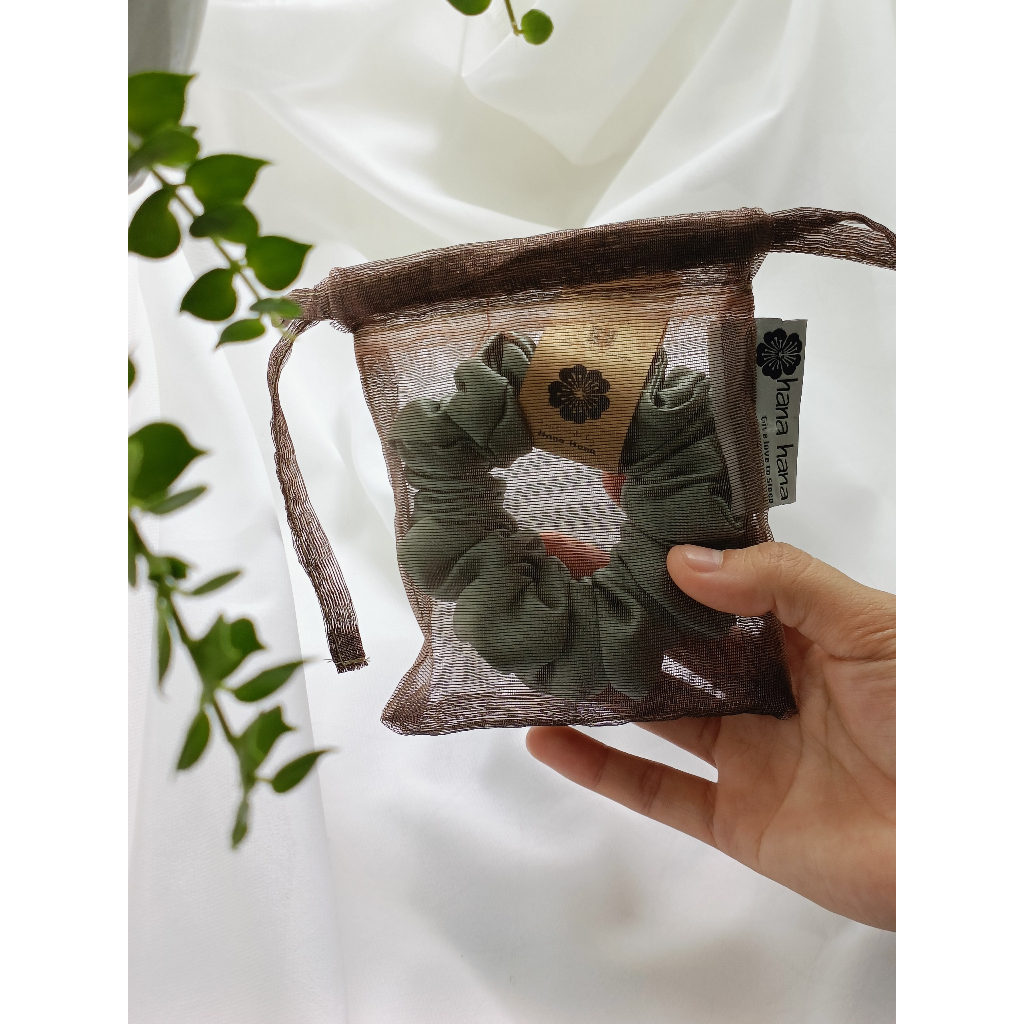 Dây buộc tóc, cột tóc vải scrunchies chiffon có họa tiết phong cách vintage Hanahana