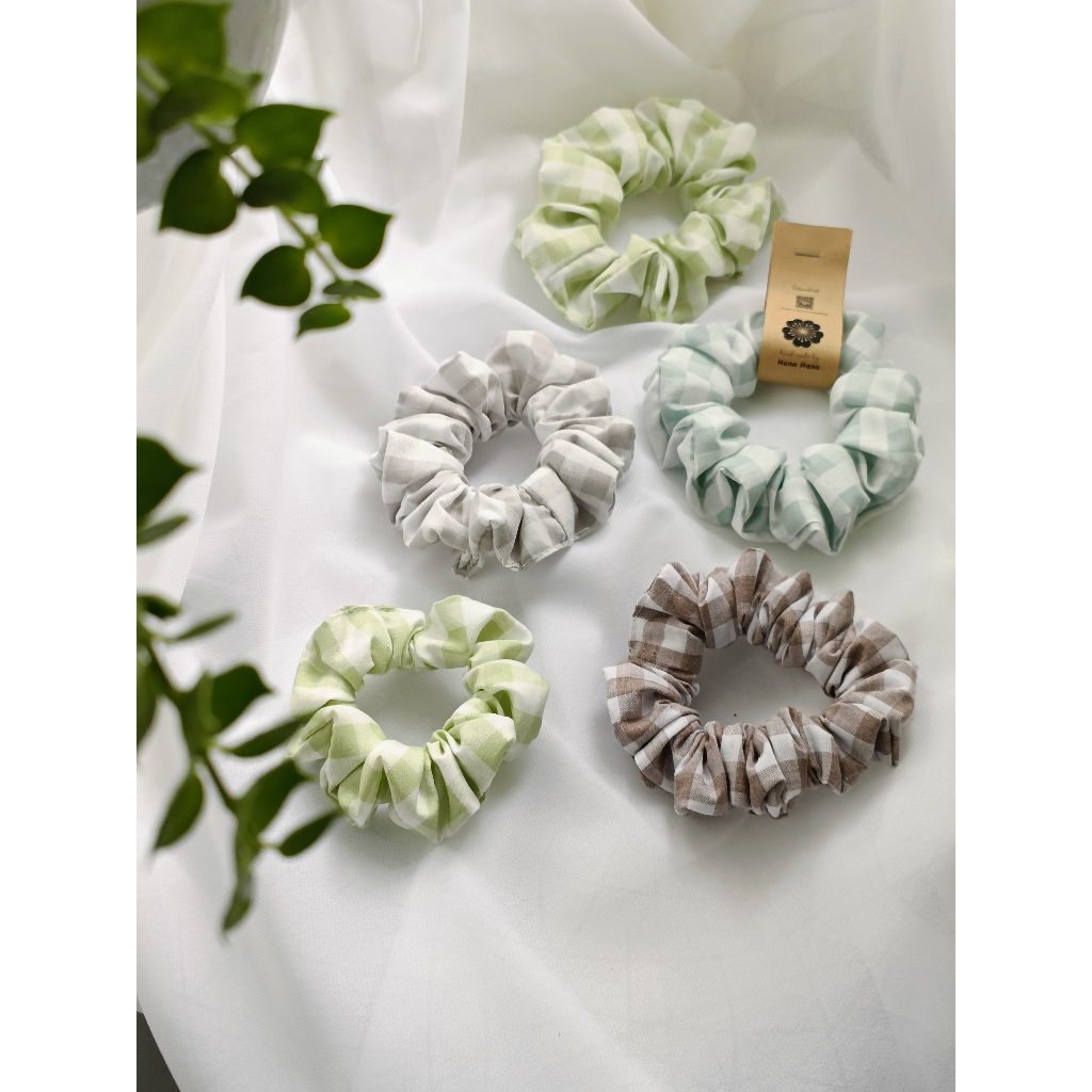 Dây buộc tóc, cột tóc vải scrunchies chiffon có họa tiết phong cách vintage Hanahana