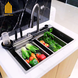 Chậu rửa chén 1 hố lớn vòi thác 2 chế độ chậu rửa bát thông minh hiển thị nhiệt độ