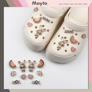 Bộ 10 Sticker, Charm 3D bling bling thỏ nhựa cứng gắn Dép Cross, Dép Sục, Cá Sấu MayTo JB-24