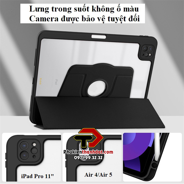 Bao Da Máy Tính Bảng Nắp Lật Nam Châm Xoay 360 Độ Kiêm Giá Đỡ iPad Air 4th 5th Gen 10.9 "Pro 11" 2022/2021/2020/2018