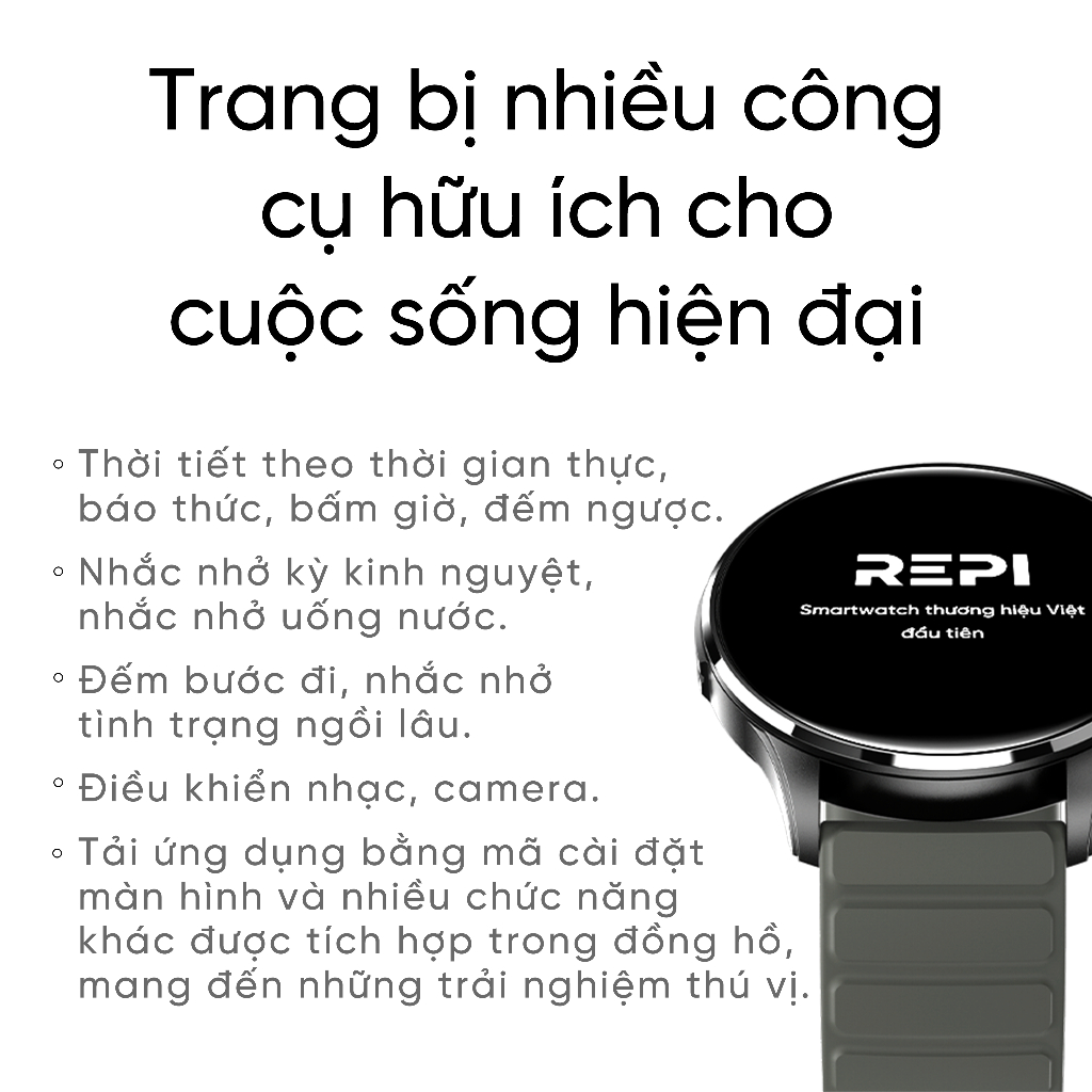 Đồng Hồ Thông Minh REPI ONE Chính Hãng, Thương Hiệu Việt Nam, Ngôn Ngữ Tiếng Việt Chuẩn Xác, Theo Dõi Sức Khỏe, Pin Trâu | BigBuy360 - bigbuy360.vn