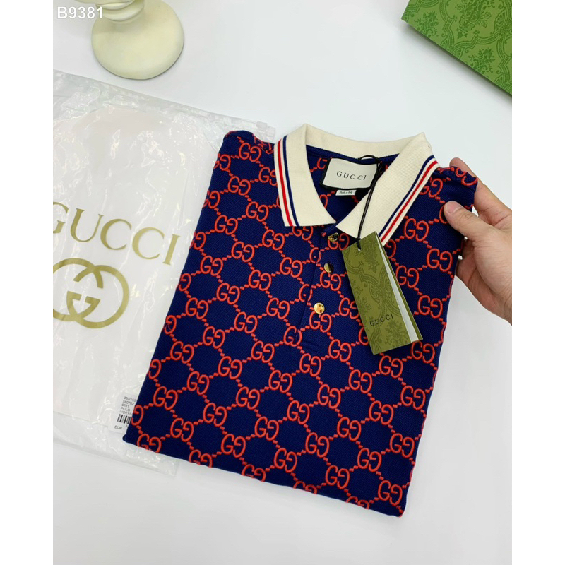 Polo GG Vân Thêu Tỉ Mỉ Đỏ Viền Kẻ Cổ Bản Likeauth - Hàng Cao Cấp