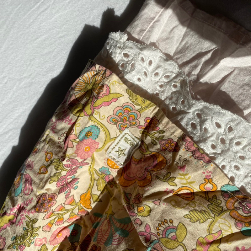IKKI micromini skirt floral eyelet lace - chân váy ngắn xoè co giãn siêu ngắn hoa hippie y2k cottagecore